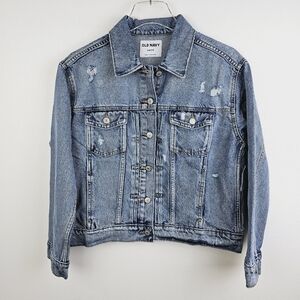 Old Navy #821525 Classic Denim Jean Jacket Distressed NWT Petite